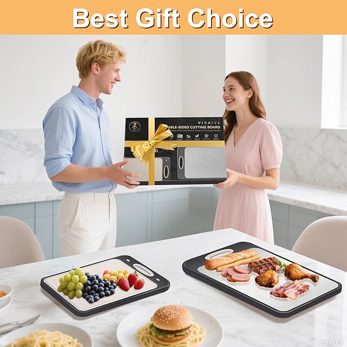 2Pack Stainless Steel Cutting Board,Double Sided Steel for kitchen Stainless Steel/Wheat Straw PP Cutting Board for meat, Large and Medium, Extra Pocekt Knife Sharpener