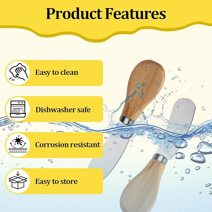 Cheese Spreader Knives,6 PCS Stainless Steel Butter Knife Spreader with Wooden Handle,Small Cheese Knives for Charcuterie Board