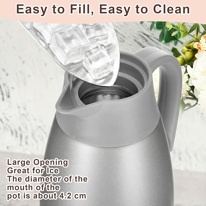 Norme 2 Pcs Thermal Coffee Carafe Insulated Stainless Steel Coffee Carafe for Hot Liquid Vacuum Thermal Pot Creamer Pitcher Dispenser with Brushes Keeping Hot Water Milk(Gray,51 oz)