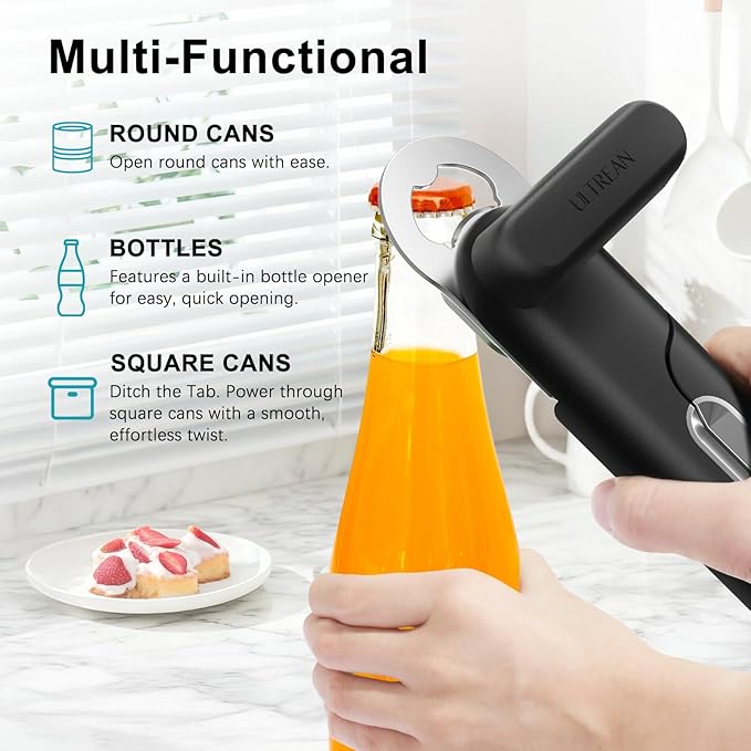 Ultrean Manual Can Opener Bottle Opener, Thickened Heavy-Duty Stainless Steel Construction, Durable and Built to Last, Smooth Edge, Ergonomic Handles, Rust Resistant, Oversized Easy-Turn Knob-Black