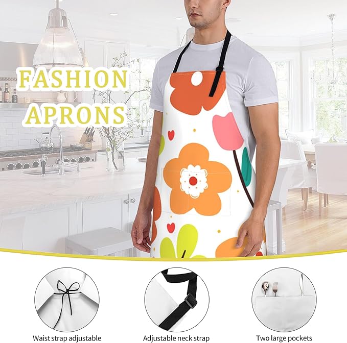 Banjo Playing Frog Apron with Adjustable Neck Strap,Woodland Musical Kitchen Aprons with 2 Pockets for Women,28x33in,Oxford Fabric,Gifts for Wife Mom,For Chef Cooking Baking Gardening BBQ