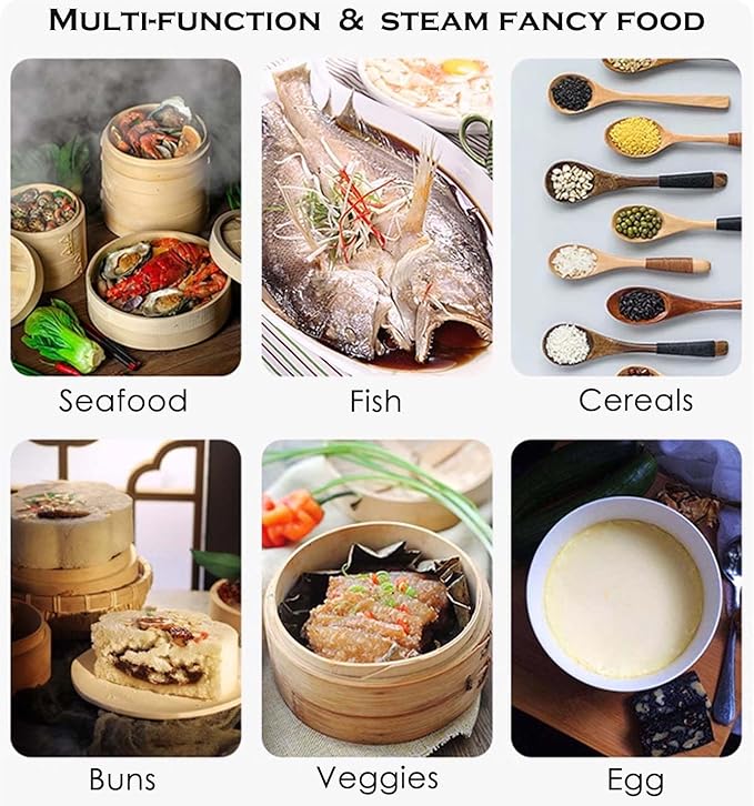 9.5-Inch Vertical Bamboo Steamer Basket, 3-Tier with Stainless Steel Rings | 50 Liners, Sauce Dish & 2-Chopsticks | Cooking Pot for Buns Dumplings Rice Vegetables Dim Sum