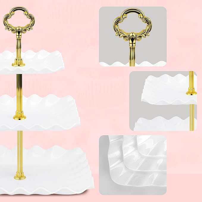 NWK 5 Piece Cake Stand Set with 2 x Large 3-Tier Cupcake Stands, 3 x Appetizer Trays, for Wedding Birthday Baby Shower Tea Party Decorations (Gold)