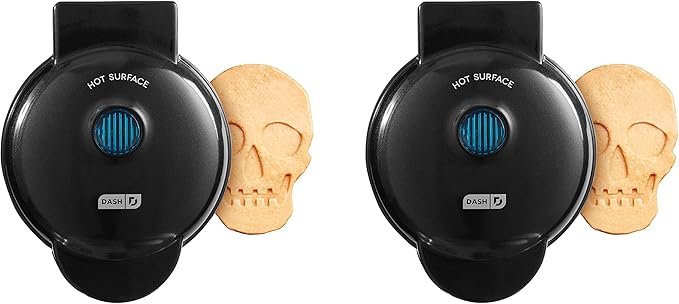 Dash Mini Waffle Maker (2 Pack) for Individual Waffles Hash Browns, Keto Chaffles with Easy to Clean, Non-Stick Surfaces, 4 Inch, Halloween, Black