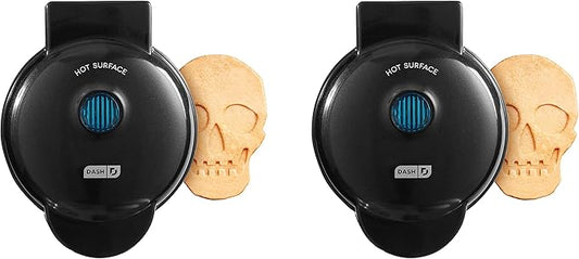 Dash Mini Waffle Maker (2 Pack) for Individual Waffles Hash Browns, Keto Chaffles with Easy to Clean, Non-Stick Surfaces, 4 Inch, Halloween, Black