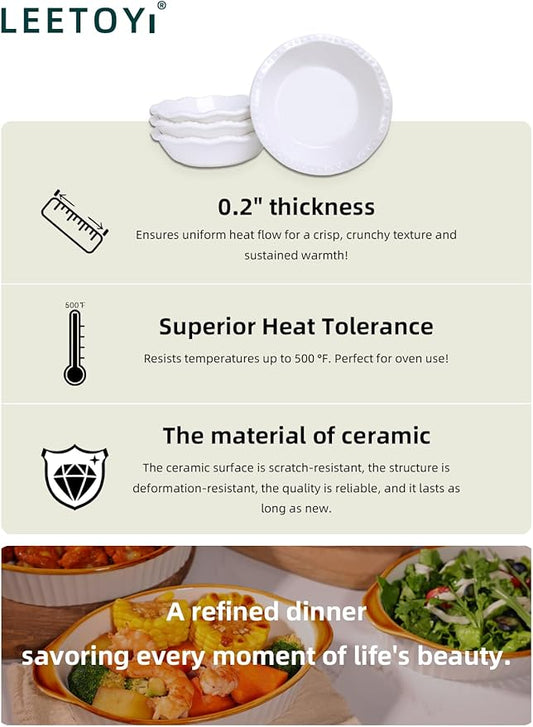 5.8 Inch Mini Pie Pans, 8 Ounce Ceramic Pie Plate Pie Dish Ramekins for Kitchen, Individual Stackable Pie Tins, Set of 4 (White)