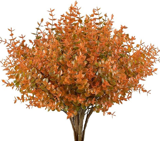 10PCS Artificial Eucalyptus Plants,Fake Boxwood Shrubs UV Resistant No Fade Faux Plastic Greenery for Wedding Bridal Bouquet Indoor Outdoor Home Garden Kitchen Office Table Vase(Fall)