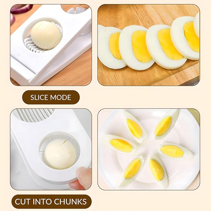 Generic 2 in 1 stainless steel wire egg slicer; cooked egg slicer; egg cutter; strawberry slicer; multi-purpose egg slicer; suitable for slicing soft fruits, etc., 7.87L*3.54W*1.18H, White