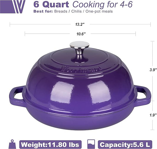 VORRINGARD Enameled Cast Iron Dutch Oven Pot with Lid, Bread Oven for Sourdough Bread Baking, Dutch Ovens with Bread Proofing Basket& Baking Supplies Set, 6 Quart, Purple