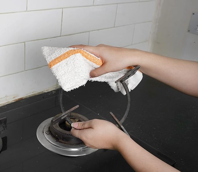 Bar Mops Gold Stripe Pack of 24 Kitchen Towels 16x19 Multi-Purpose for Home, Restaurant and Cleaning White Absorbent Washcloth Dishcloths Sets, Reusable Dish, Cloths Rags