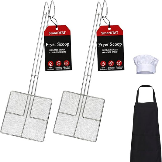 2PCS - Kitchen Spider Fryer Scoop Fry Skimmer Fryer Skimmer (2 spoons + 1 apron + 1 chef's hat)