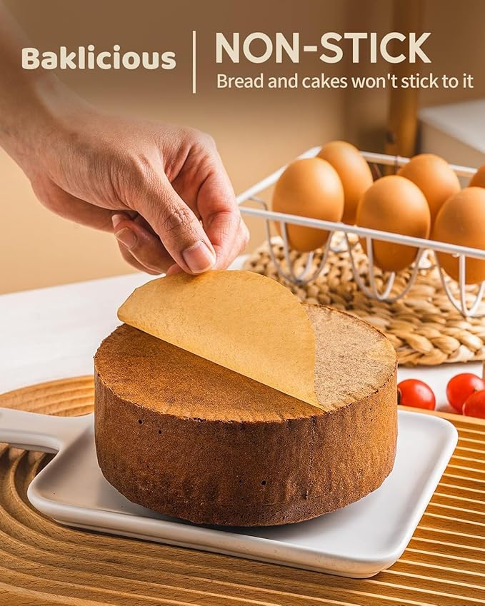 Baklicious 250Pcs 8 Inch Parchment Paper Rounds. Non Stick Round Parchment Paper, Baking Parchment Circles for Cake Baking, Patty Separating, Tortilla Wrapping