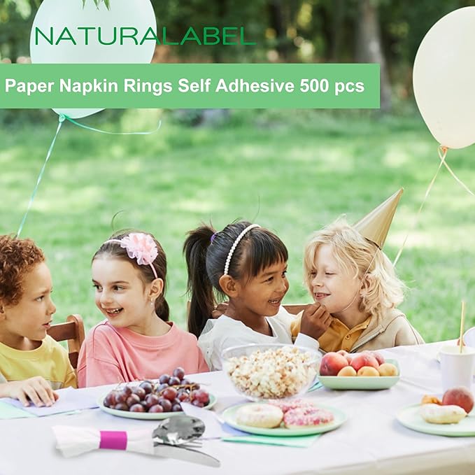 NATURALABEL 500 PCS Paper Napkin Rings with Box, Self-Adhesive Napkin Bands, for Family Meal, Birthday Party, Wedding, Celebration (Hot Pink)