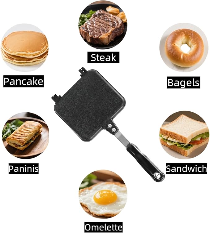 Hot Sandwich Maker, Grilled Sandwich Toaster for Small Bread Pancake, Double Sided Non-Stick Frying Pan, Stovetop Sandwich Grill Press Flip Pan for Camping Kitchen (Inside 5.4" L x 4.7" W)
