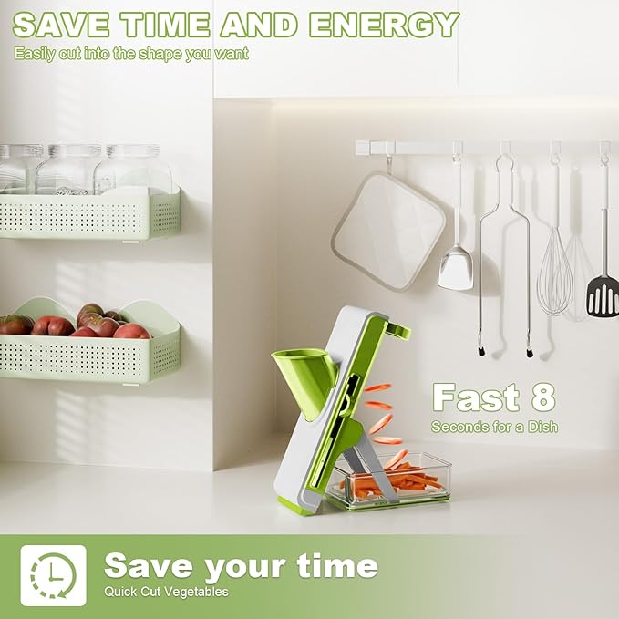 Eletronova Potato Slicer & Julienne Cutter, Safe 4-in-1 Mandoline Slicer for Kitchen, Vegetable Slicer with Thickness Adjuster, Fast Meal Prep, Easy Clean(White-green)