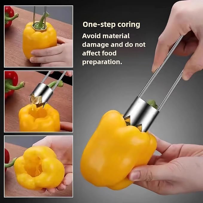 Fruit and Vegetable Corer Pepper Seed Apple Remover Bell Pepper Tomato Corer Tool Stainless Steel Kitchen Gadget (PepperAppleStrawberry corer B)