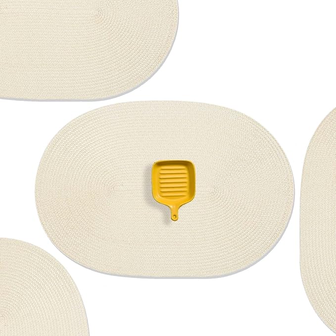 AHHFSMEI Placemats Set of 8 for Dining Table Washable Woven Non-Slip 18x12 inches Placemat Heat-Resistant Durable Table Mats for Dining Table Easy to Clean (Oval Beige, 8)