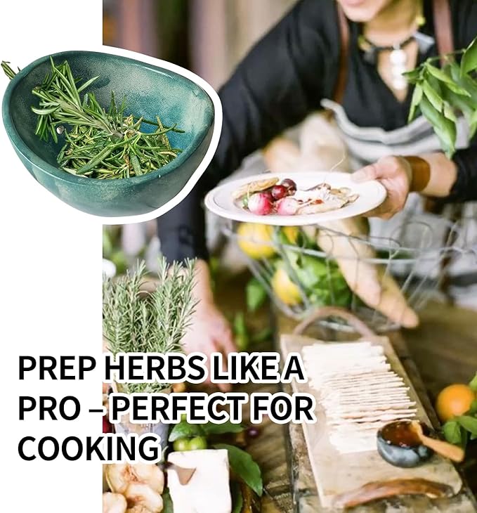 New 4-Slot Herb Stripper，Handmade Firing Herb Stripper Bowl，Pottery Herb Stripper Bowl ，Suitable for Kale, Basil, Rosemary, Etc (Blue Glaze)