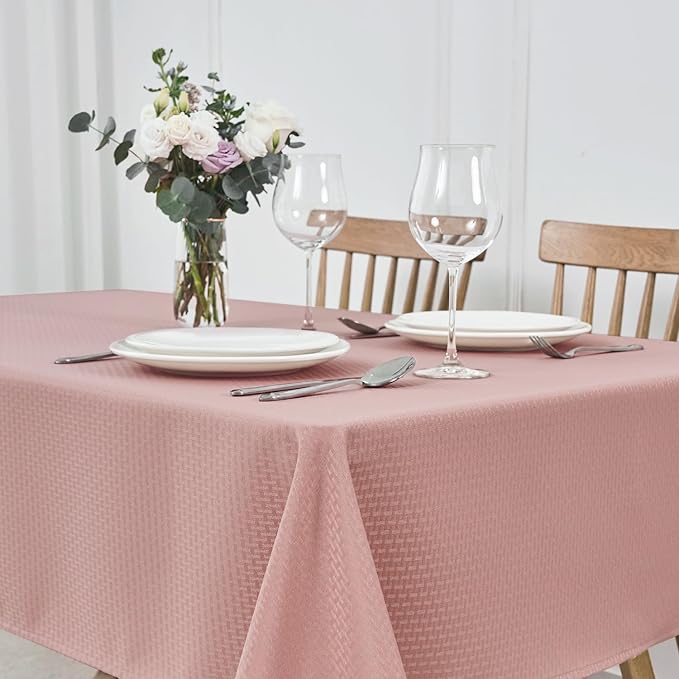 maxmill Rectangle Tablecloth Weaved Texture Design Water Resistant Wrinkle Free Spill-Proof, Soft Table Cloth for Dining Room Decoration, Banquet Parties Holiday Dinner, 52 x 84 Inch Pale Blush