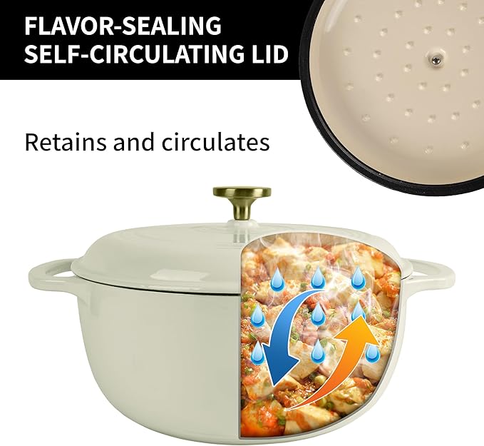 Fijxzct Premium Enameled Cast Iron Dutch Oven for Bread Baking | Non-Stick 5.5QT Oval Bread Oven with Lid | Perfect for Sourdough, Loaf, and Artisan Baking (Round Cream, 5.5 QT)