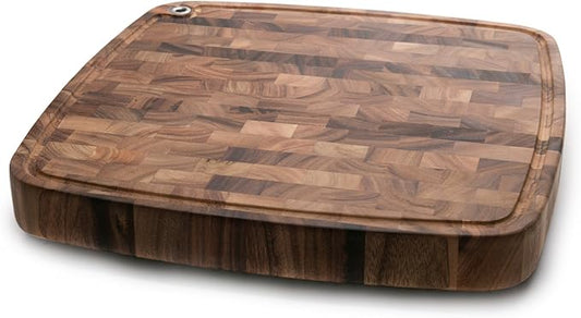 Ironwood Gourmet Acacia Wood Cutting Board With Juice Channel, Carolina Thick Square Chopping Board, 18"