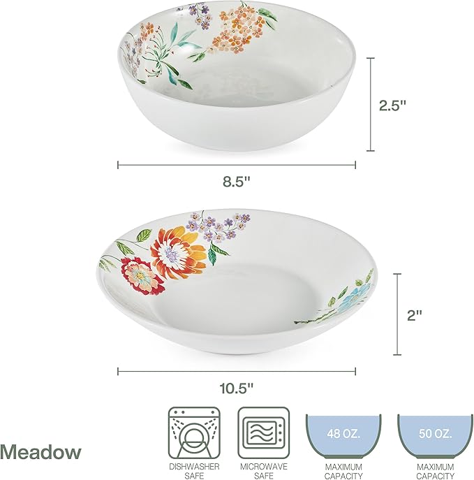Fitz and Floyd Meadow Floral Set of 2 Serving Bowls, 10.5 inch, 8.5 Inch