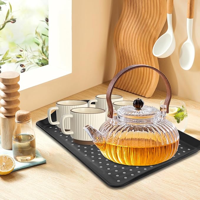 4 PCS Non-Slip Plastic Serving Trays with Handles Black Grill Prep Trays for Prep Carry Rectangular Plastic Food Tray for Serving Food, Snack,Breakfast Drink(16.5x11.4x1.6 inch)