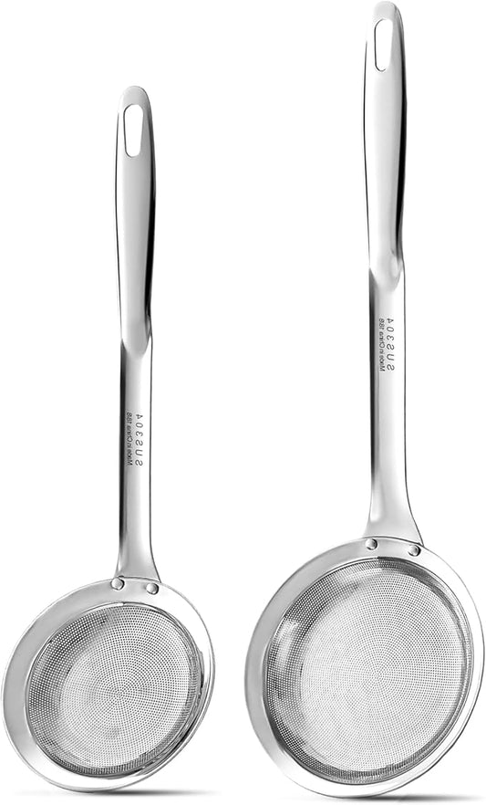 Ugotit Filter Scoop Stainless Steel Fat Skimmer Spoon, Professional Skimmer Spoon Grease Filter Ladle, Oil Separator for Frying and Gravy, Commercial Kitchen Strainer (3.5 Inch & 4.3 Inch)