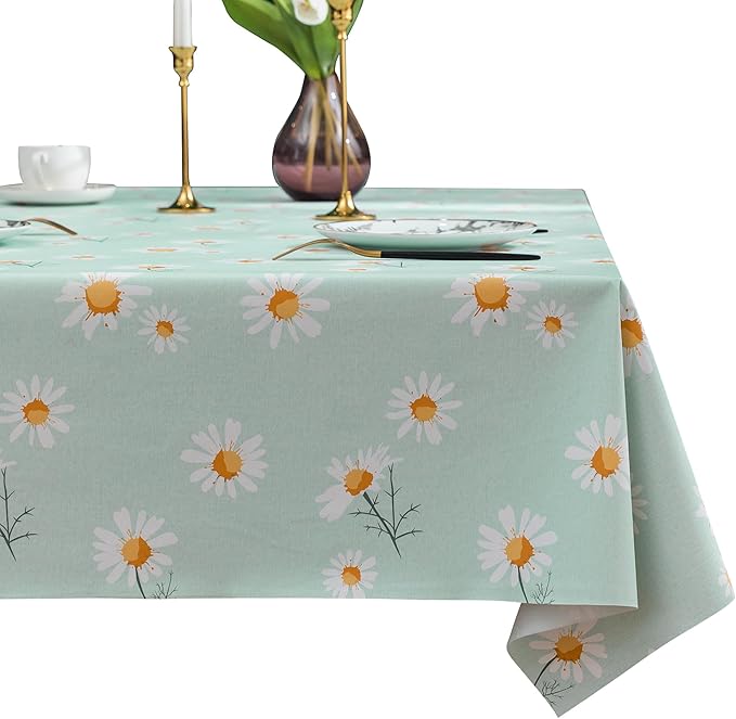 Rectangle Table Cloth,100% Waterproof Tablecloth OilProof SpillProof Vinyl Table Cloth, Wipe Clean Plastic Table Cover for Dining, Camping, Indoor and Outdoor 52" x 70",Mum Bloom