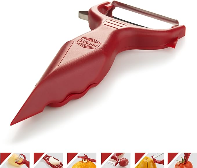 Börner by Reston Lloyd Vegetable Peeler, Garnish Knife, Nutmeg/Garlic Grater, Made in Germany, Red
