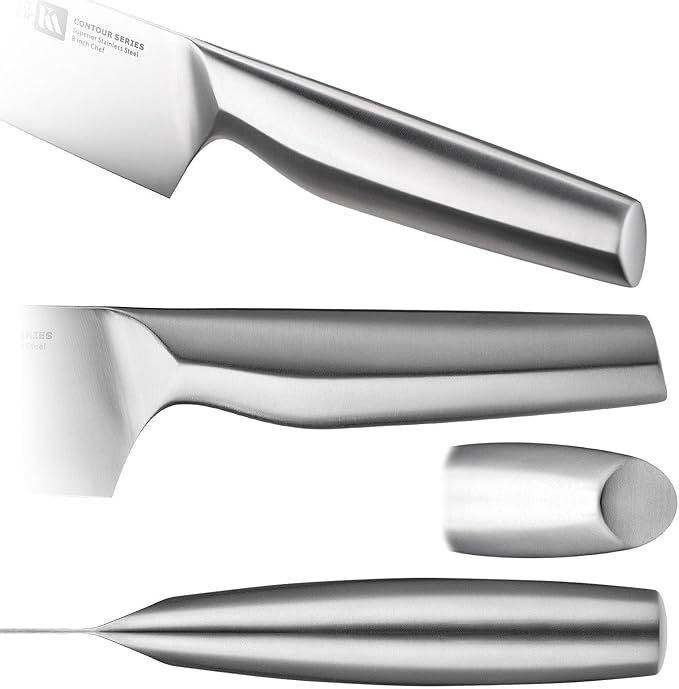 Klaus Meyer 19 Piece Contour High Carbon Stainless Steel Kitchen Knife Set with Knife Sharpener Non-Slip Handles Knife Set with Block