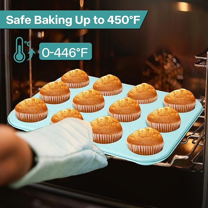 Spmarkt 2-Pack Blue 12-Cup Non-Stick Muffin Pan | Healthy Baking | Easy Cleaning Muffin Tin | Durable & Versatile Muffin Cup | Perfect for Mini Cupcakes (Blue)