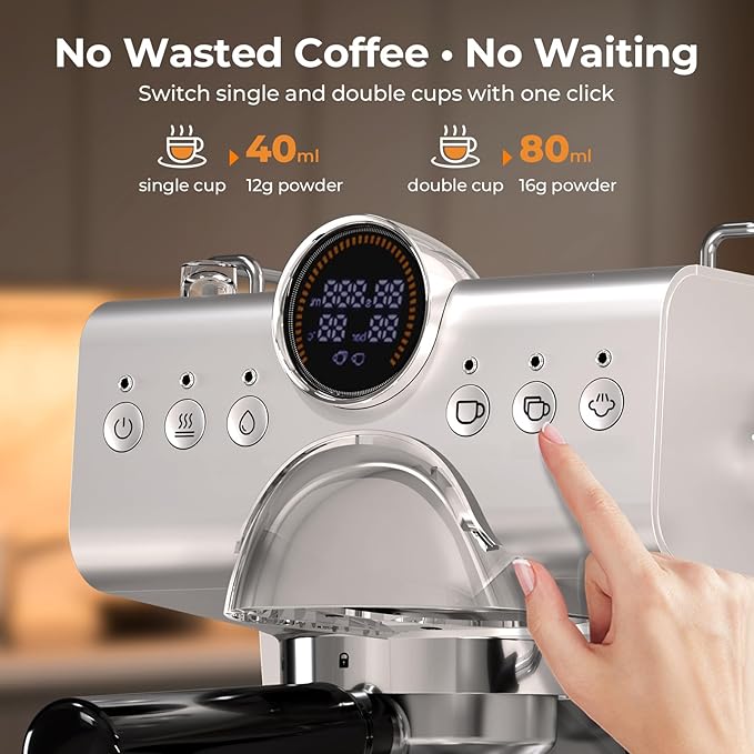 20 Bar Espresso Machine,Hot & Cold Brew Espresso Coffee Maker with Milk Frother,50oz Water Tank,LCD Display,Single & Double,Cappuccino & Latte Machine for Home