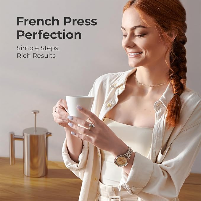 MuellerLiving French Press Coffee Maker 20oz, Stainless Steel French Press Coffee, 4 Filter Heat Resistant Double Insulated, Rust-Free, Food Grade, Dishwasher Safe Coffee Pot