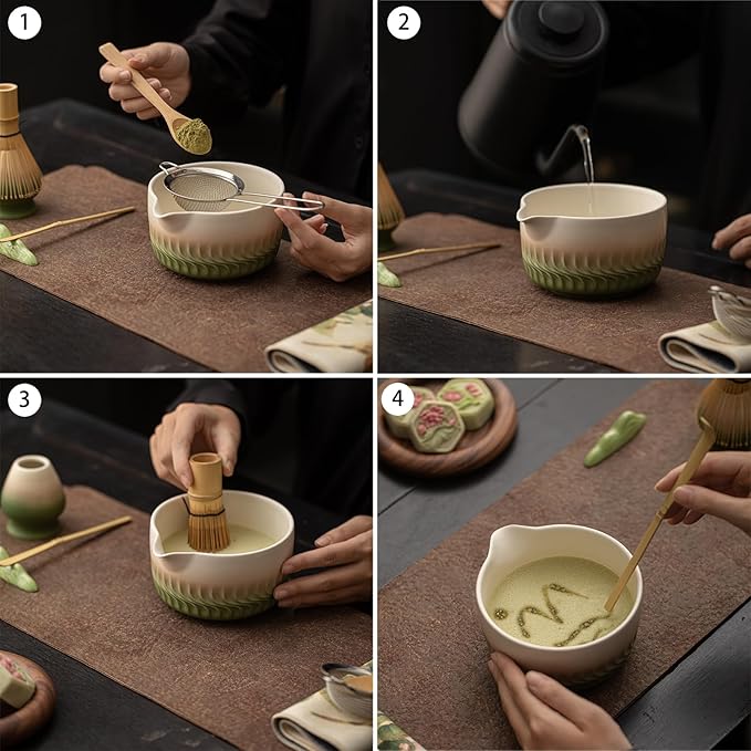 Matcha Whisk Set, 8 Pcs Ceramic Matcha Set Includes Bowl,Matcha Whisk (Chasen) and Holder, Sifter,Scoop and Spoon - Matcha Kit for Matcha Lovers,Gift for Family and Friend