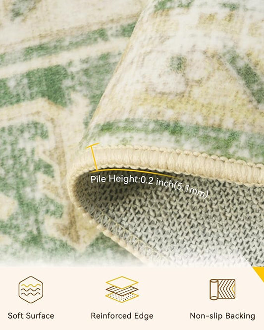 Area Rugs 2'6''x8' Runner Rug Non Slip Washable for Kitchen Hallway Bedroom Beside Laundry Room Bathroom Rug, Floor Carpet, Sage Green Yellow