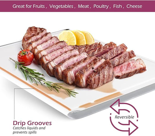 Large Cutting Boards for Kitchen - Dishwasher Safe Non-Slip Cutting Boards with Juice Grooves, Easy Grip Handles - Large and Thick Chopping Board (Grey)