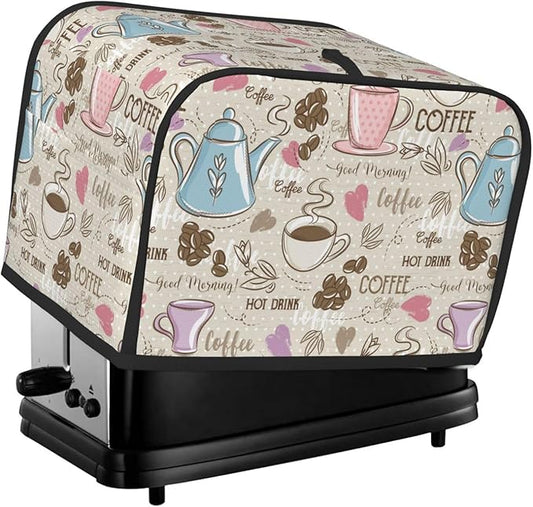 Beige Coffee Love Heart 2 Slice Toaster Cover, Waterproof Toaster Dust Cover Bread Maker Protective For Small Kitchen Appliance Dining Room Home Table Decor Gifts