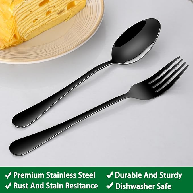 Black Soup Sooon,8 PCs 7.3 Inch Dinner Spoons,PVD Black Stainless Steel Table Spoons,Dishwasher Safe Metal Tablespoon for Home,Party or Restaurant