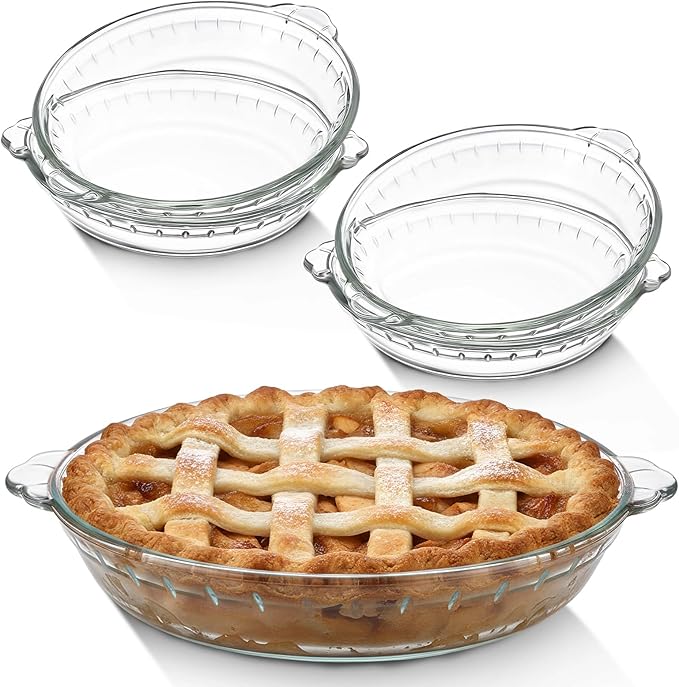 Uiifan 4 Packs 7.5 Inches Mini Glass Pie Pan for Baking Clear Pie Plate with Handles Round Glass Dish for Baking and Serving, Snacks, Salads, Desserts