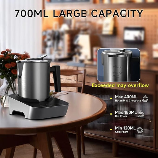 FUNLAVIE 4-in-1 Electric Milk Frother and Steamer, Large 13.5oz Stainless Steel Pitcher, Hot & Cold Foam Maker and Milk Warmer for Lattes, Cappuccinos, Macchiato,Hot Chocolate, Dishwasher Safe
