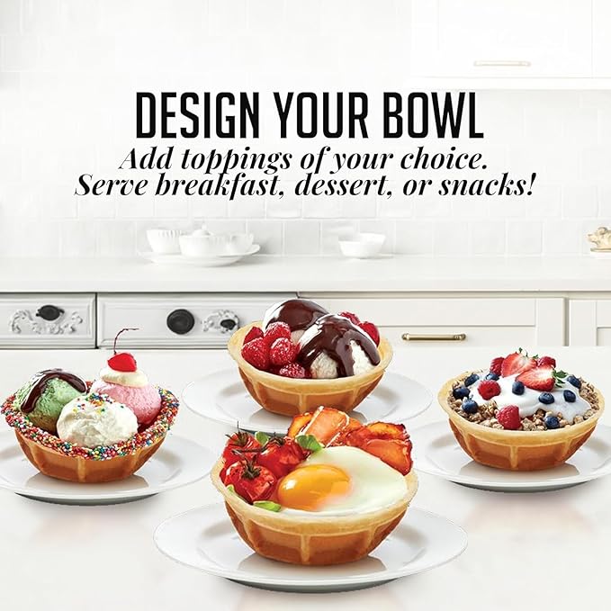 OVENTE Electric Waffle Bowl Maker for Breakfast with Non-Stick Coating, 520W Power, Indicator Light and Cool Touch Handle, Perfect for Homemade Ice Cream Cups & Delicious Desserts, Turquoise WMB2405BL