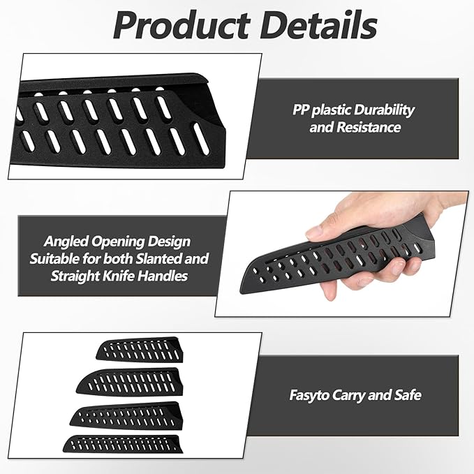 4PCS Plastic Knife Guard Set, Universal Knife Sheath Blade Covers for Kitchen, Plastic Knifies Edge Guards for Paring Utility Bread Nakiri Chef Knives - Black