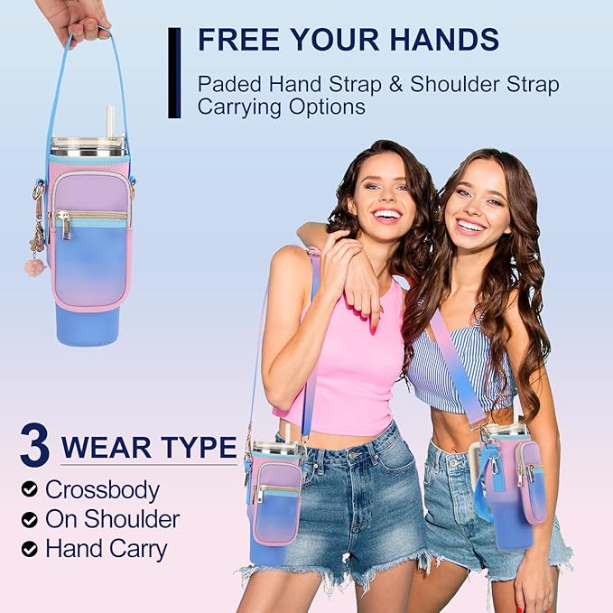 Water Bottle Carrier Bag for Stanley 40/30 oz Tumbler with Phone Pocket Neoprene Water Bottle Holder with Shoulder & Handheld Strap Stanley Cup Accessories