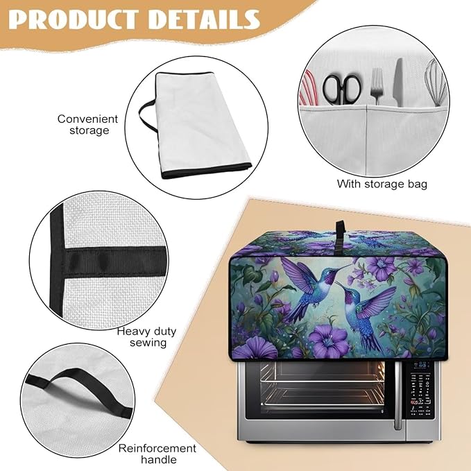 Doojoayie Hummingbird Toaster Cover 8 Slice Appliance Covers for Kitchen Counter 22.5"x18.5"x 13" Universal Fit Dustproof Protector as Kitchen Decoration
