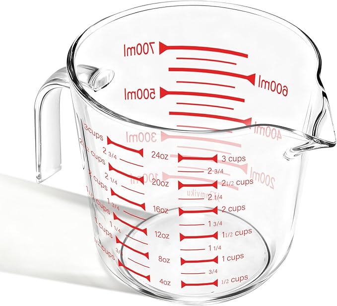 Glass Measuring Cup,Liquid Measuring Cups with 3 Scale(700ml,24oz,3cups) for Kitchen,Restaurant Baking,Cooking,Prepping