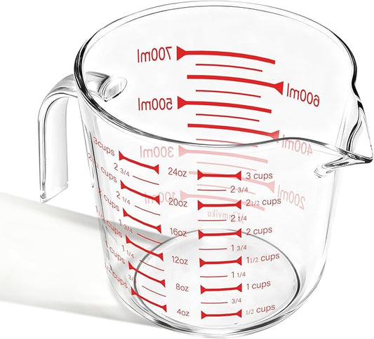 Glass Measuring Cup,Liquid Measuring Cups with 3 Scale(700ml,24oz,3cups) for Kitchen,Restaurant Baking,Cooking,Prepping