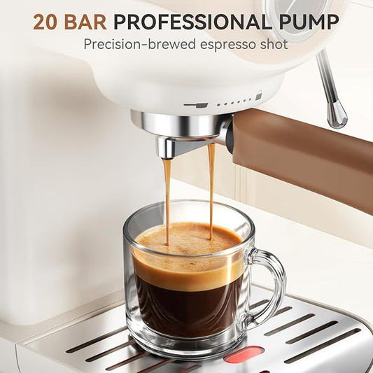 XIXUBX Espresso Machine, 20 BAR Pump Temperature Control, Compact Espresso Maker with Steam Milk Frother, Professional Coffee Makers for Home, Cappuccino, Latte, Gifts for Coffee Lover, White