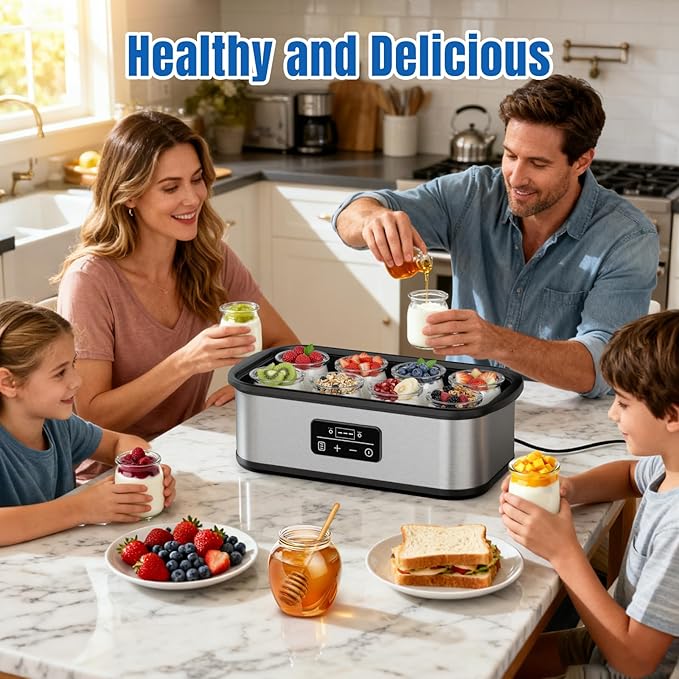 Yogurt Maker with Adjustable 48H Time & Temp Control, Digital Yogurt Maker Machine with 8×6oz Glass Jars, Make Healthy Yogurt for Family, Pecfcet Gifts for Friends