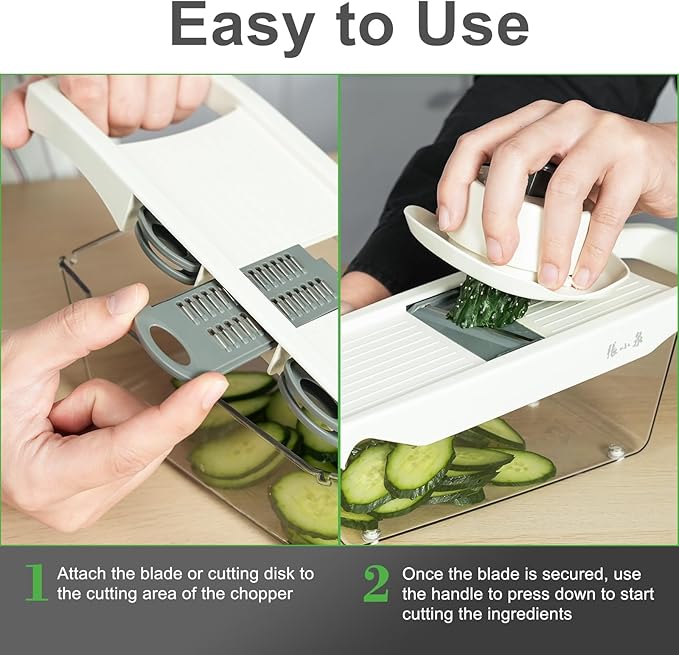 ZHANG XIAO QUAN 6-in-1 Safe Mandoline Slicer for Kitchen, Cheese Grater Vegetable Spiralizer and Veggie Slicer for Cooking & Meal Prep Food Chopper, White